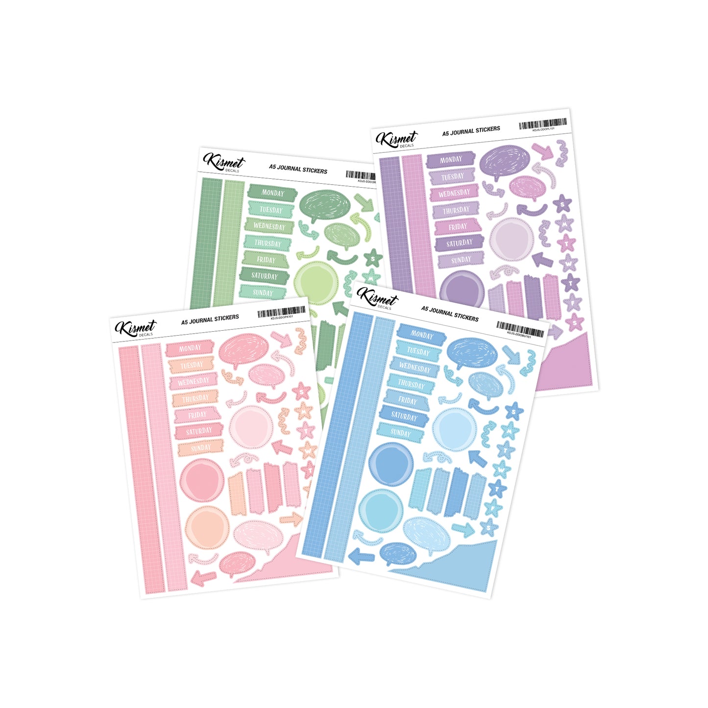 A5 Days and Doodles Stickers - 5.3" X 8.3" - Craft Journal Snail Mail Planner Journal Diary Paper Sticker Sheet