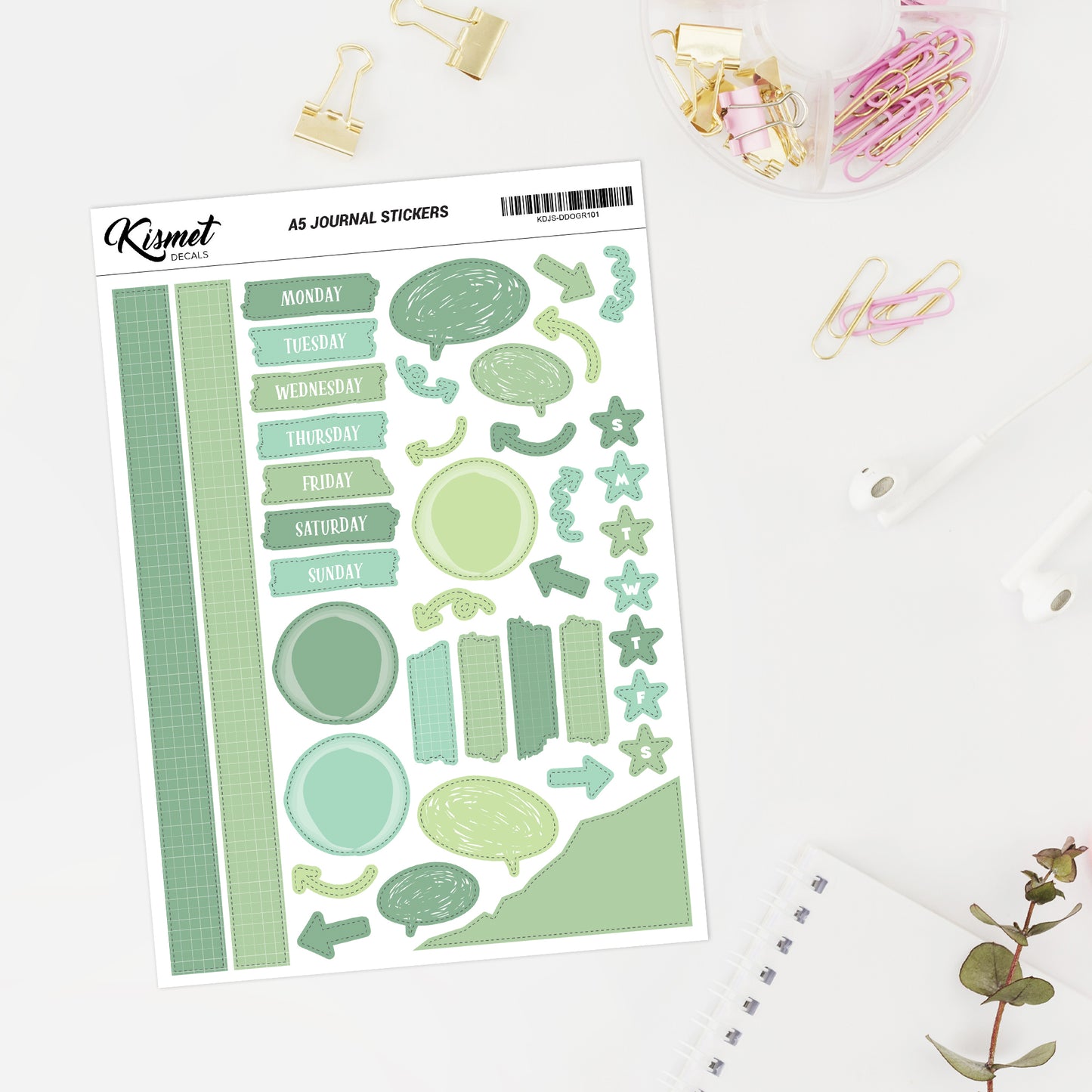 A5 Days and Doodles Stickers - 5.3" X 8.3" - Craft Journal Snail Mail Planner Journal Diary Paper Sticker Sheet