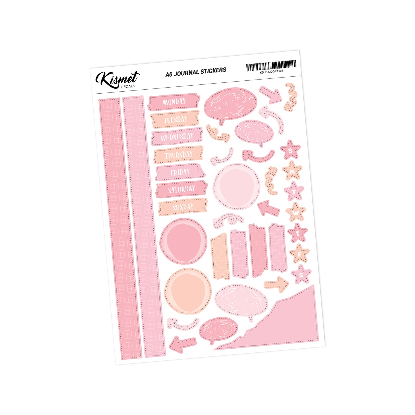 A5 Days and Doodles Stickers - 5.3" X 8.3" - Craft Journal Snail Mail Planner Journal Diary Paper Sticker Sheet
