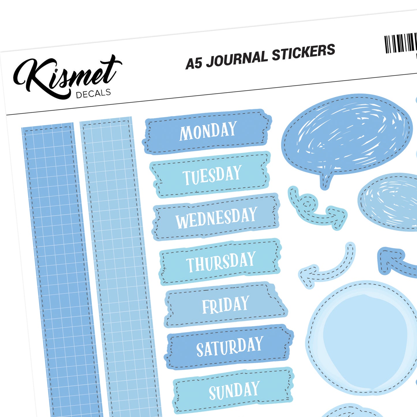 A5 Days and Doodles Stickers - 5.3" X 8.3" - Craft Journal Snail Mail Planner Journal Diary Paper Sticker Sheet