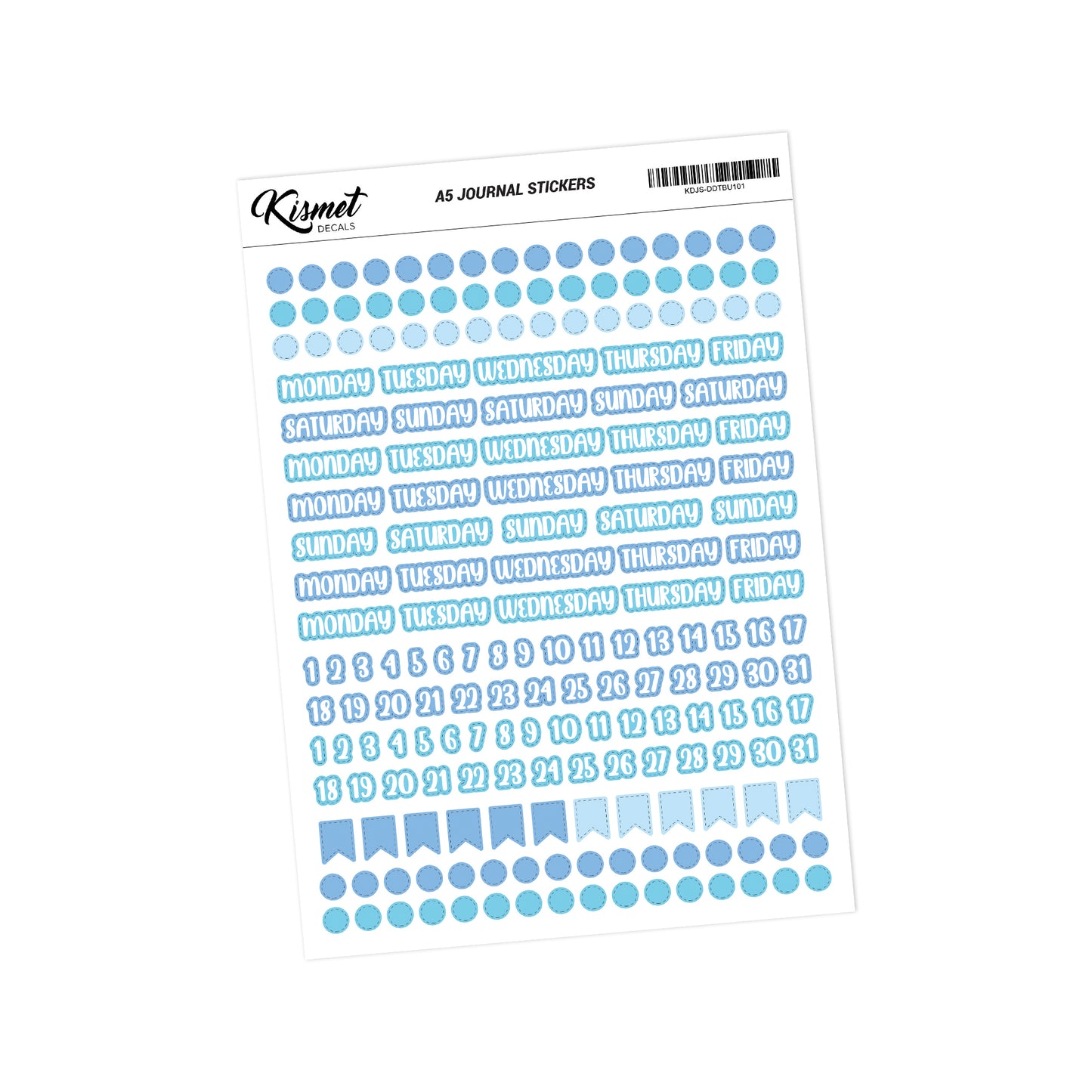A5 Days Dots and Number Stickers - 5.3" X 8.3" - Craft Journal Snail Mail Planner Journal Diary Paper Sticker Sheet