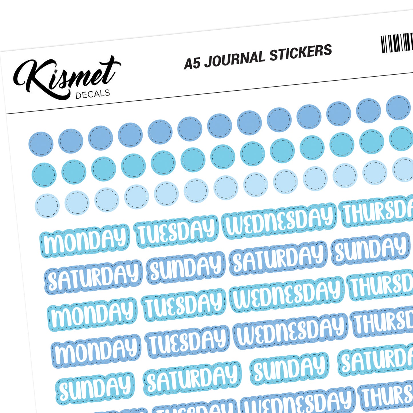 A5 Days Dots and Number Stickers - 5.3" X 8.3" - Craft Journal Snail Mail Planner Journal Diary Paper Sticker Sheet