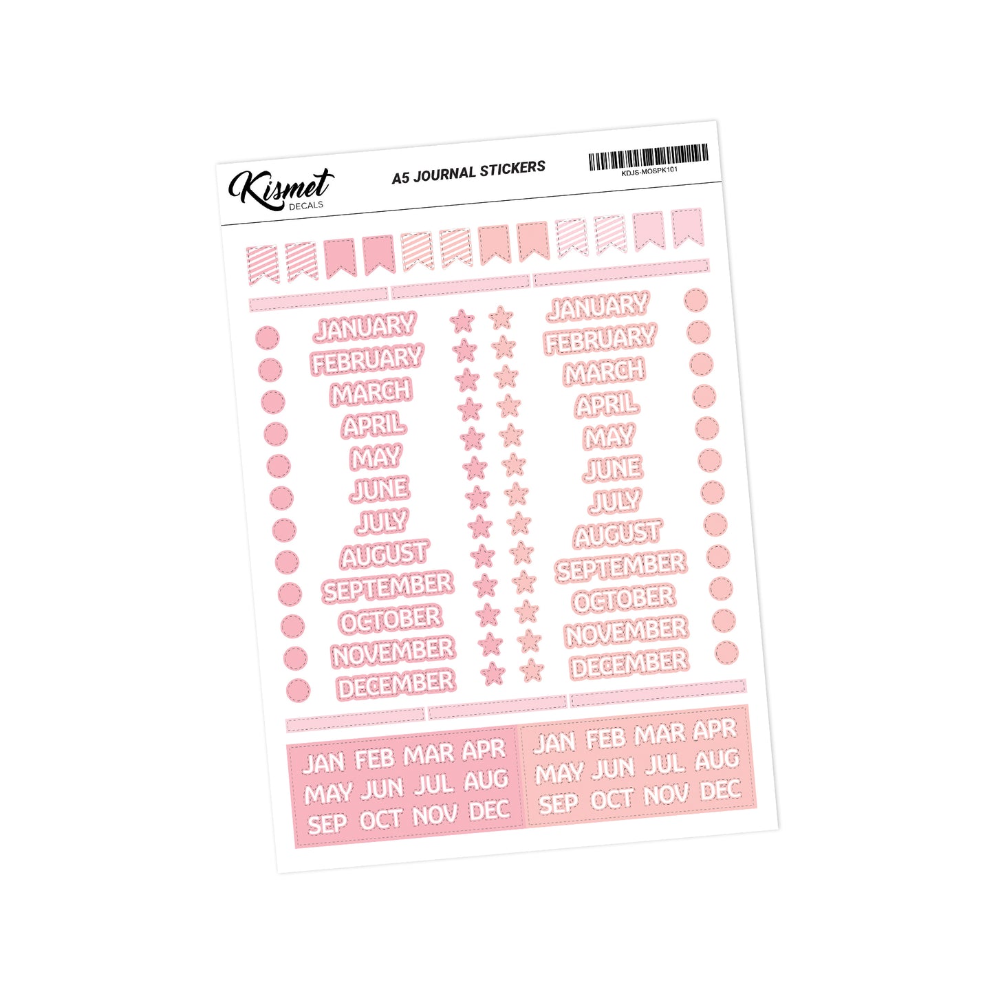 A5 Months Of The Year In Capital Stickers - 5.3" X 8.3" - Craft Journal Snail Mail Planner Journal Diary Paper Sticker Sheet