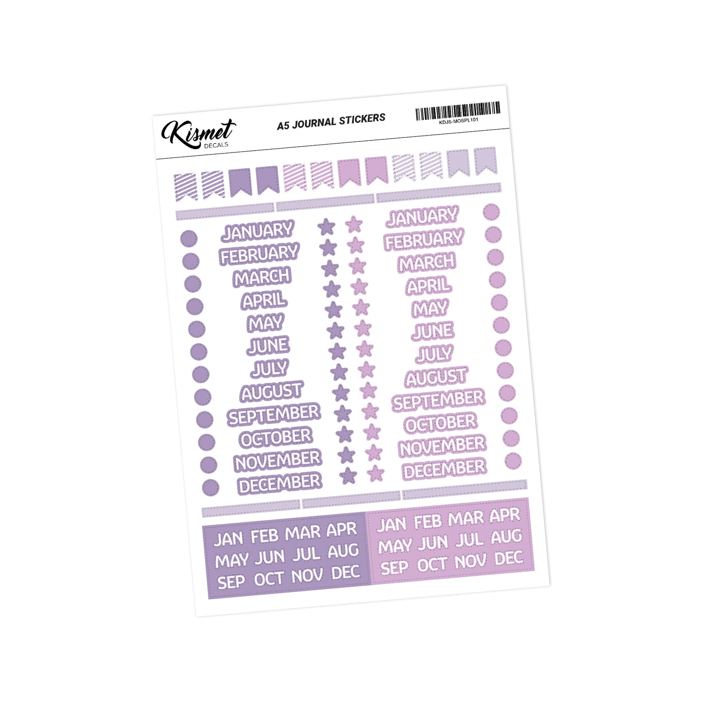 A5 Months Of The Year In Capital Stickers - 5.3" X 8.3" - Craft Journal Snail Mail Planner Journal Diary Paper Sticker Sheet