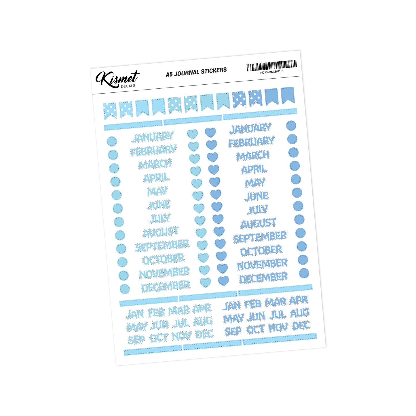 A5 Months of the Year Solid Capitals Stickers - 5.3" x 8.3" - Craft Journal Snail Mail Planner Journal Diary Paper Sticker Sheet