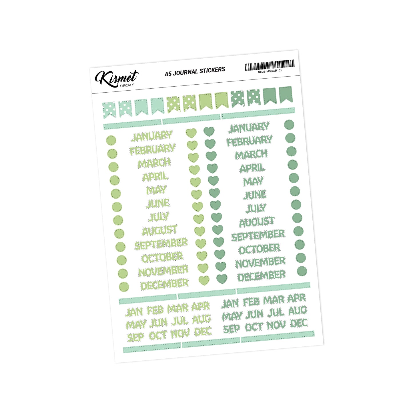 A5 Months of the Year Solid Capitals Stickers - 5.3" x 8.3" - Craft Journal Snail Mail Planner Journal Diary Paper Sticker Sheet