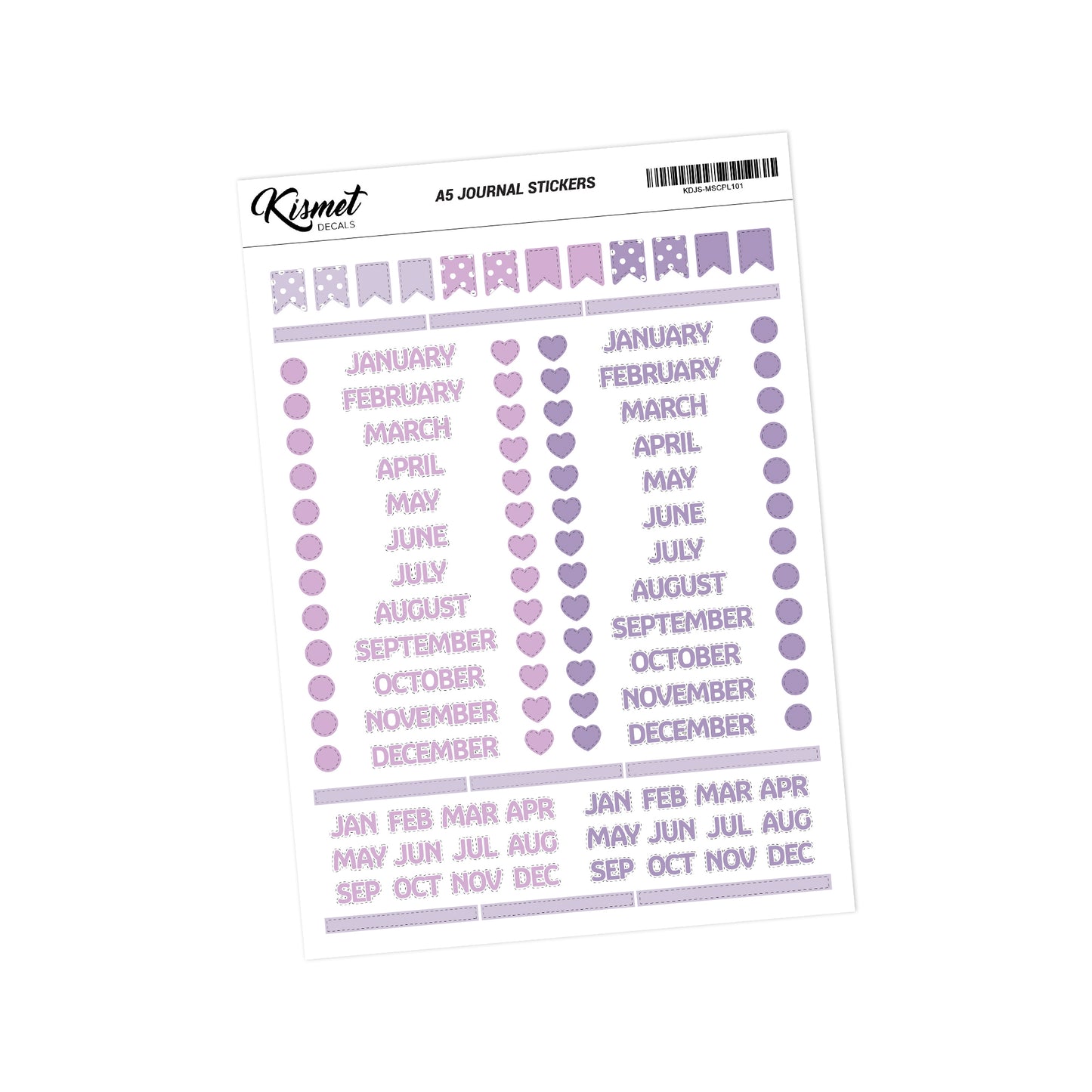 A5 Months of the Year Solid Capitals Stickers - 5.3" x 8.3" - Craft Journal Snail Mail Planner Journal Diary Paper Sticker Sheet