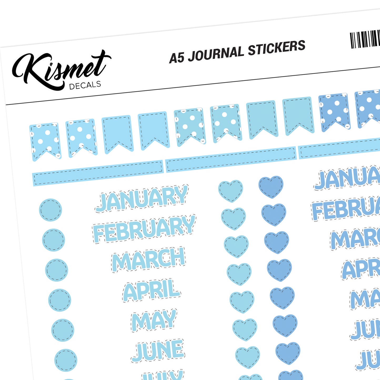 A5 Months of the Year Solid Capitals Stickers - 5.3" x 8.3" - Craft Journal Snail Mail Planner Journal Diary Paper Sticker Sheet