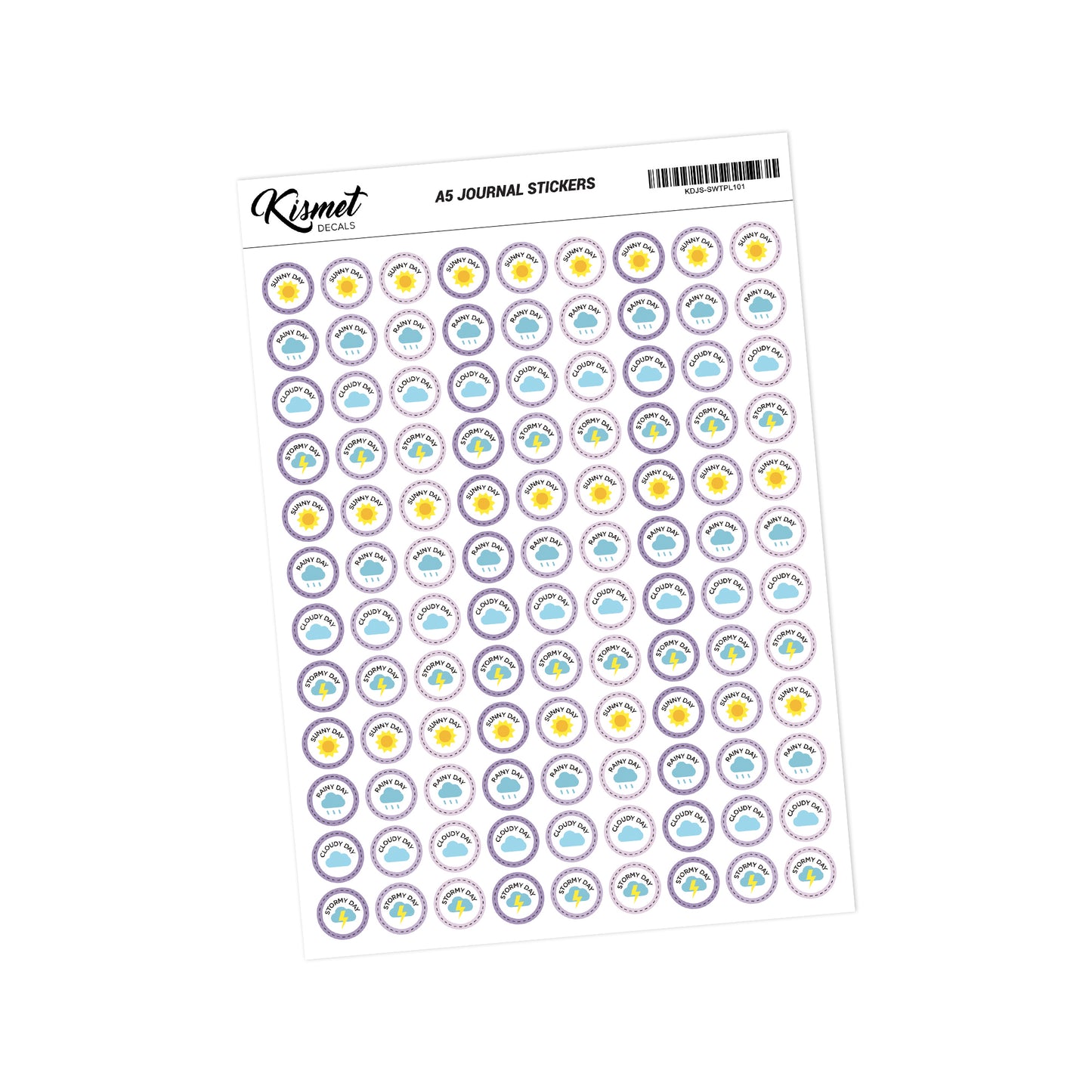 A5 Outline Weather Stickers - 5.3" X 8.3" - Craft Journal Snail Mail Planner Journal Diary Paper Sticker Sheet