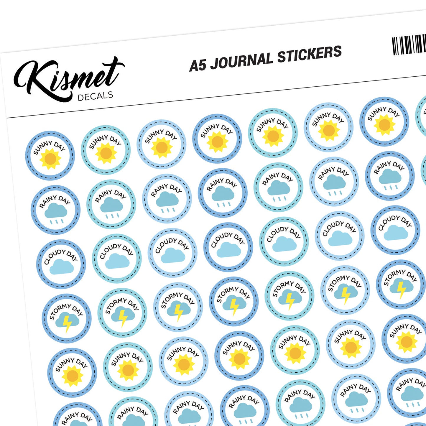 A5 Outline Weather Stickers - 5.3" X 8.3" - Craft Journal Snail Mail Planner Journal Diary Paper Sticker Sheet