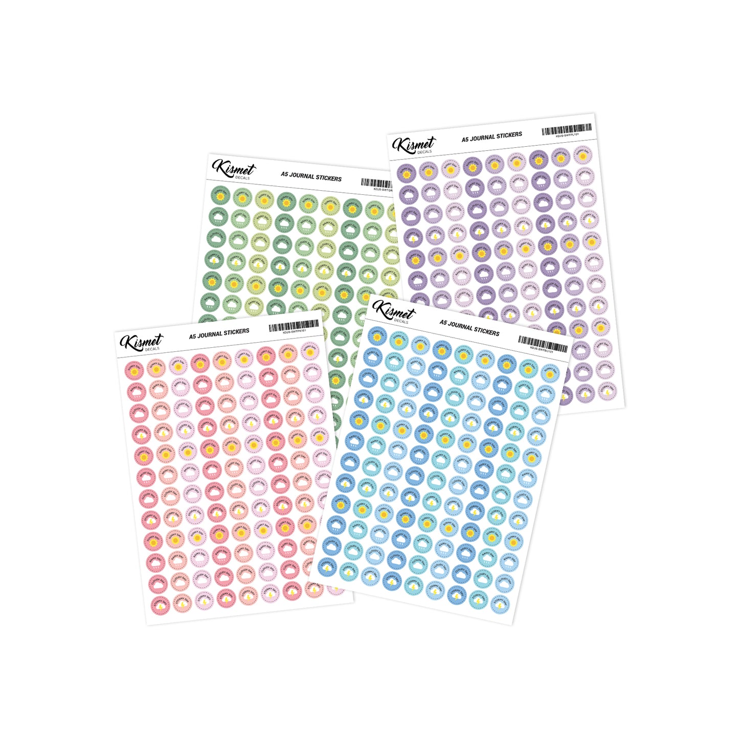 A5 Solid Weather Stickers - 5.3" X 8.3" - Craft Journal Snail Mail Planner Journal Diary Paper Sticker Sheet