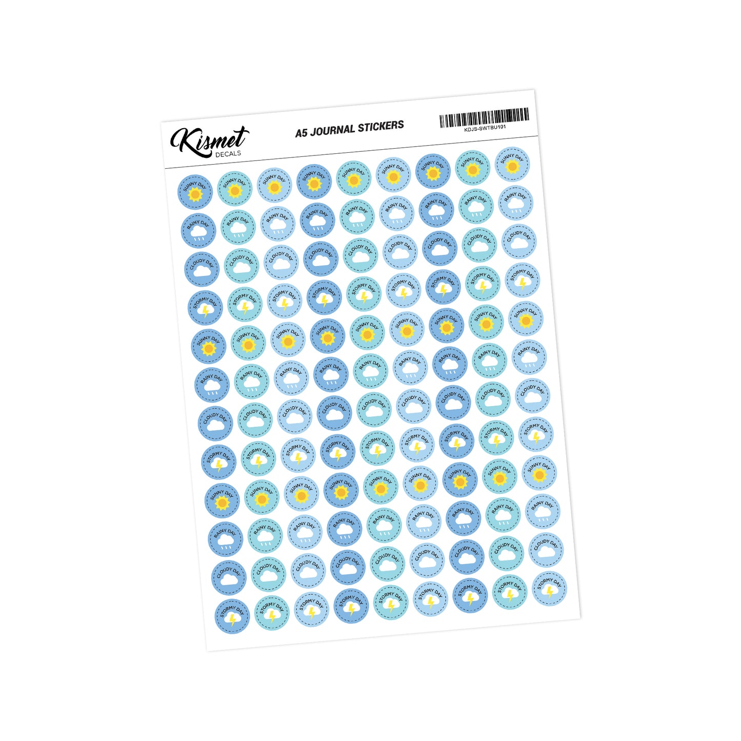 A5 Solid Weather Stickers - 5.3" X 8.3" - Craft Journal Snail Mail Planner Journal Diary Paper Sticker Sheet