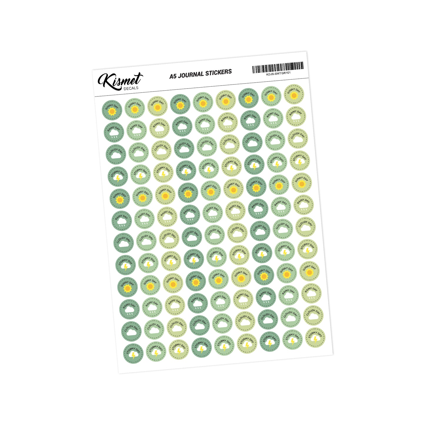 A5 Solid Weather Stickers - 5.3" X 8.3" - Craft Journal Snail Mail Planner Journal Diary Paper Sticker Sheet