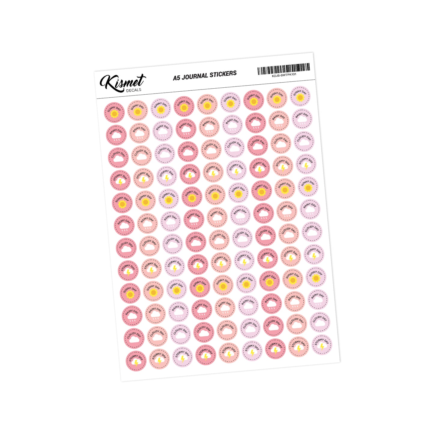 A5 Solid Weather Stickers - 5.3" X 8.3" - Craft Journal Snail Mail Planner Journal Diary Paper Sticker Sheet