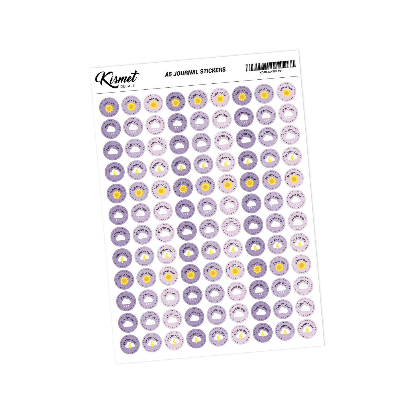 A5 Solid Weather Stickers - 5.3" X 8.3" - Craft Journal Snail Mail Planner Journal Diary Paper Sticker Sheet