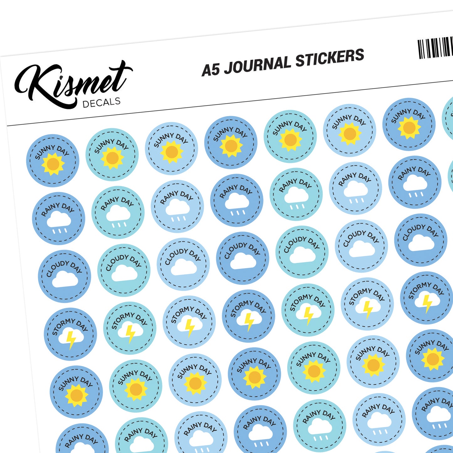 A5 Solid Weather Stickers - 5.3" X 8.3" - Craft Journal Snail Mail Planner Journal Diary Paper Sticker Sheet