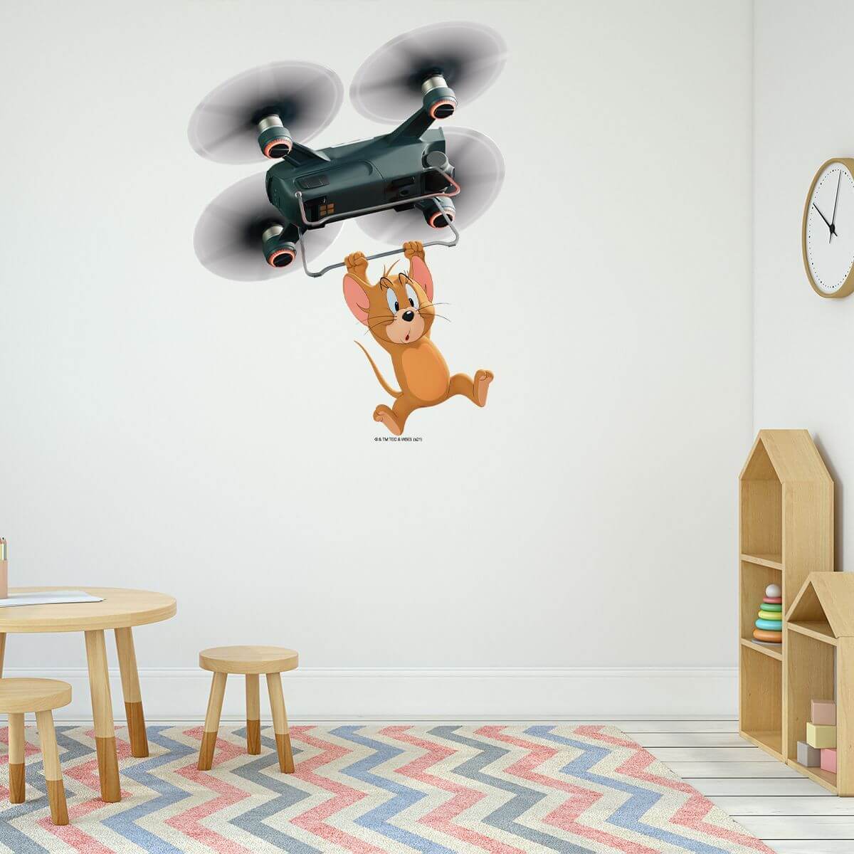 Tom & Jerry: Jerry Hanging on A Drone Licensed Wall Sticker