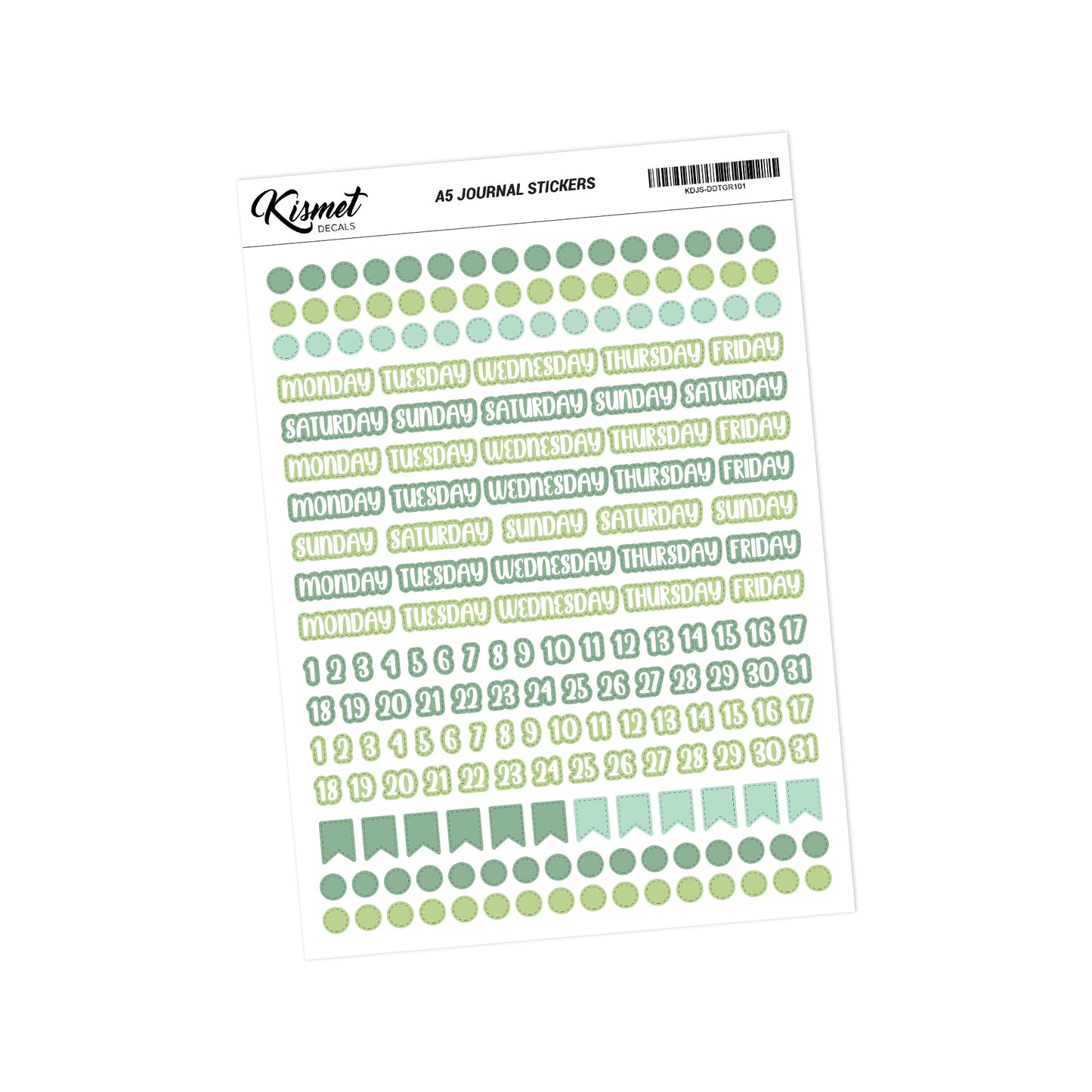 A5 Days Dots and Number Stickers - 5.3" X 8.3" - Craft Journal Snail Mail Planner Journal Diary Paper Sticker Sheet