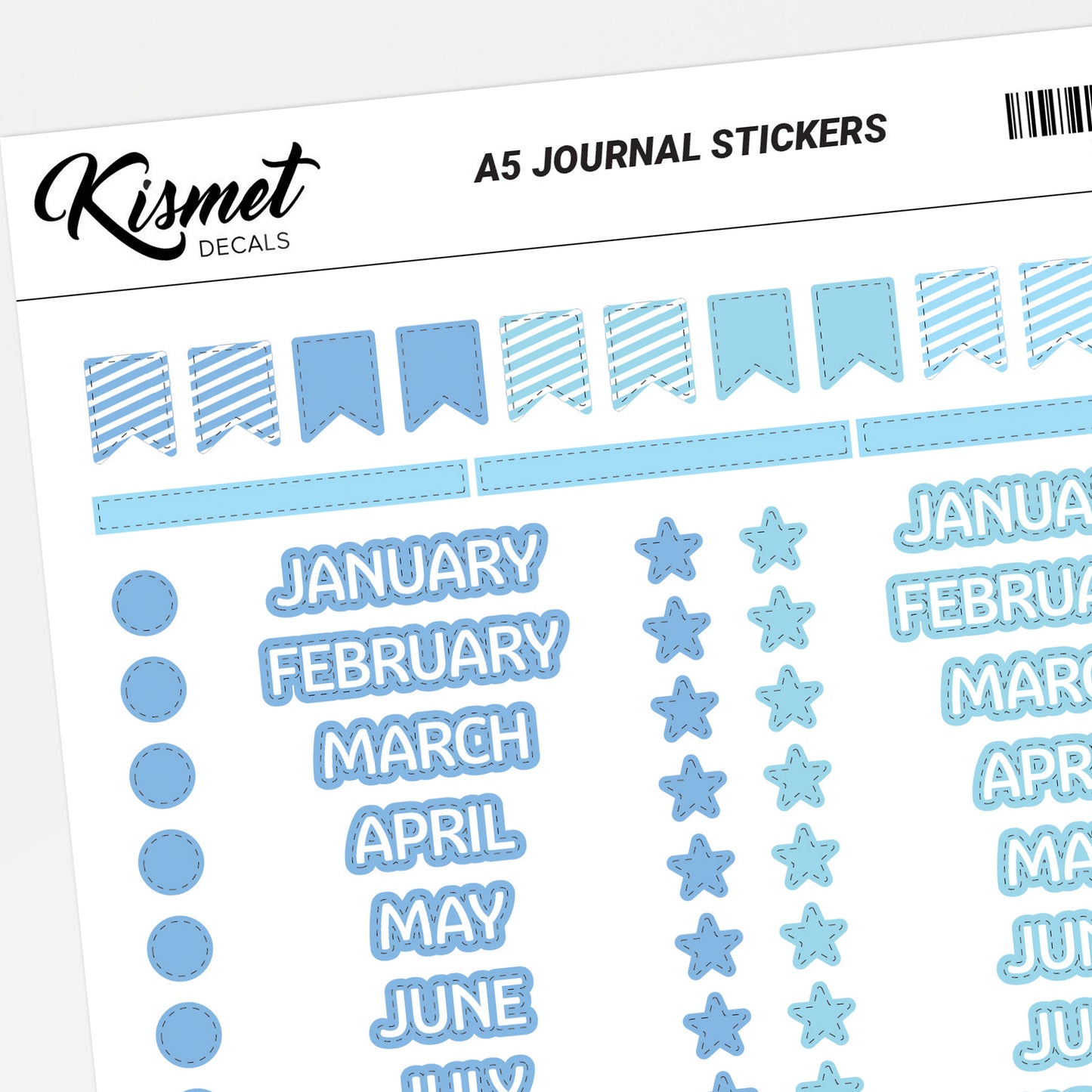 A5 Months Of The Year In Capital Stickers - 5.3" X 8.3" - Craft Journal Snail Mail Planner Journal Diary Paper Sticker Sheet