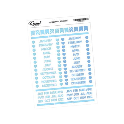 A5 Months of the Year Solid Capitals Stickers - 5.3" x 8.3" - Craft Journal Snail Mail Planner Journal Diary Paper Sticker Sheet