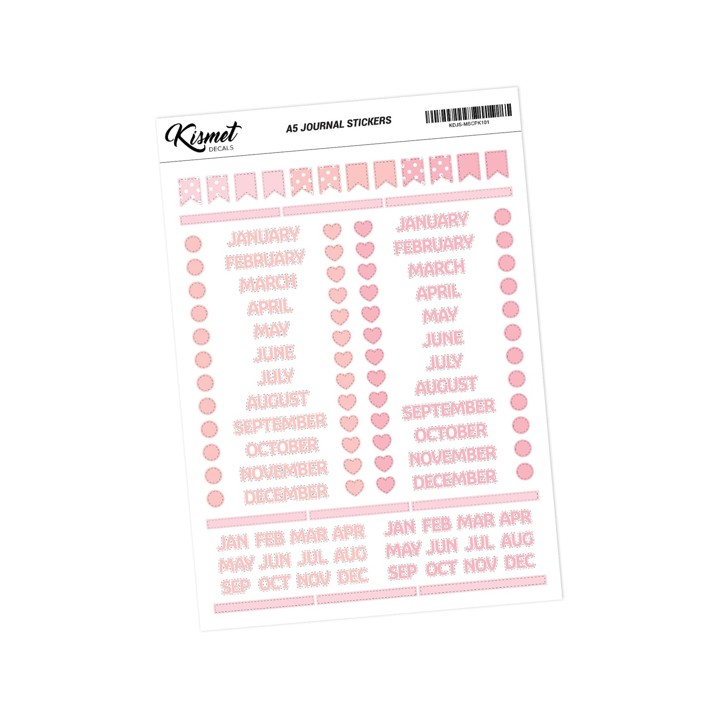 A5 Months of the Year Solid Capitals Stickers - 5.3" x 8.3" - Craft Journal Snail Mail Planner Journal Diary Paper Sticker Sheet