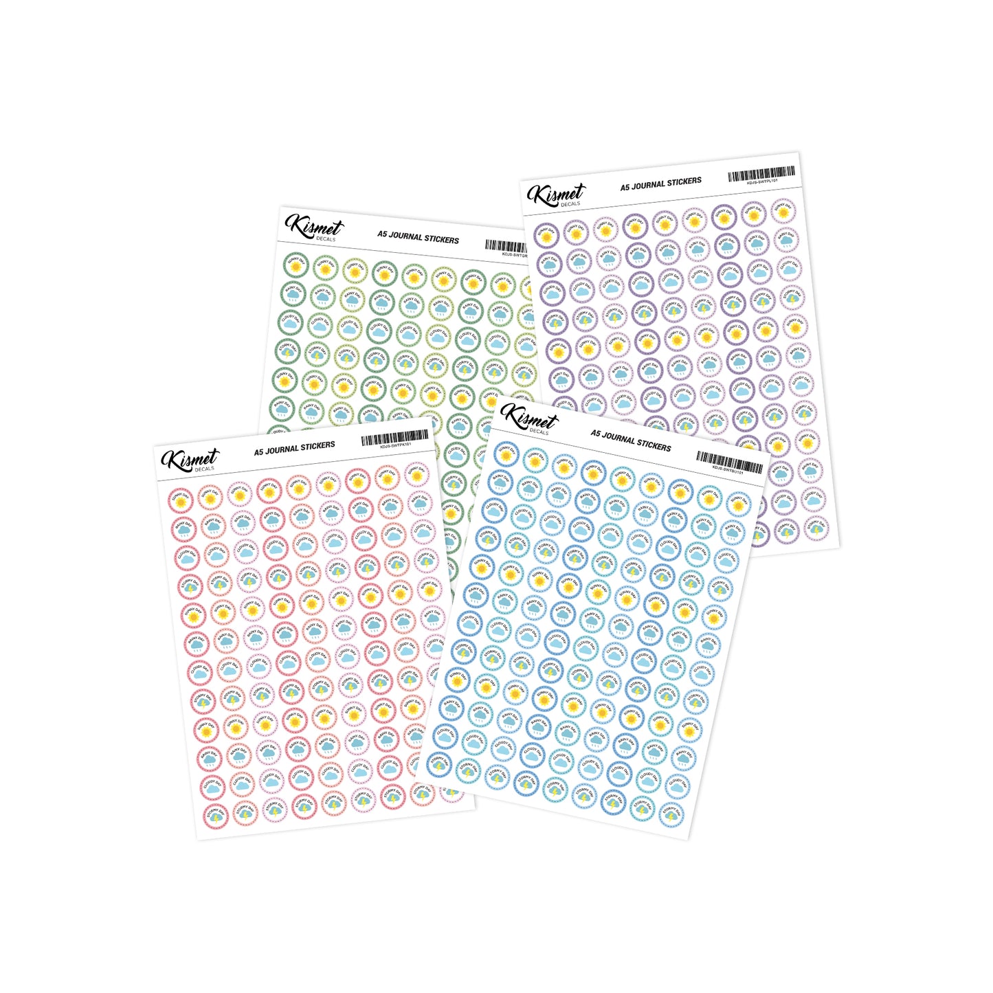 A5 Outline Weather Stickers - 5.3" X 8.3" - Craft Journal Snail Mail Planner Journal Diary Paper Sticker Sheet