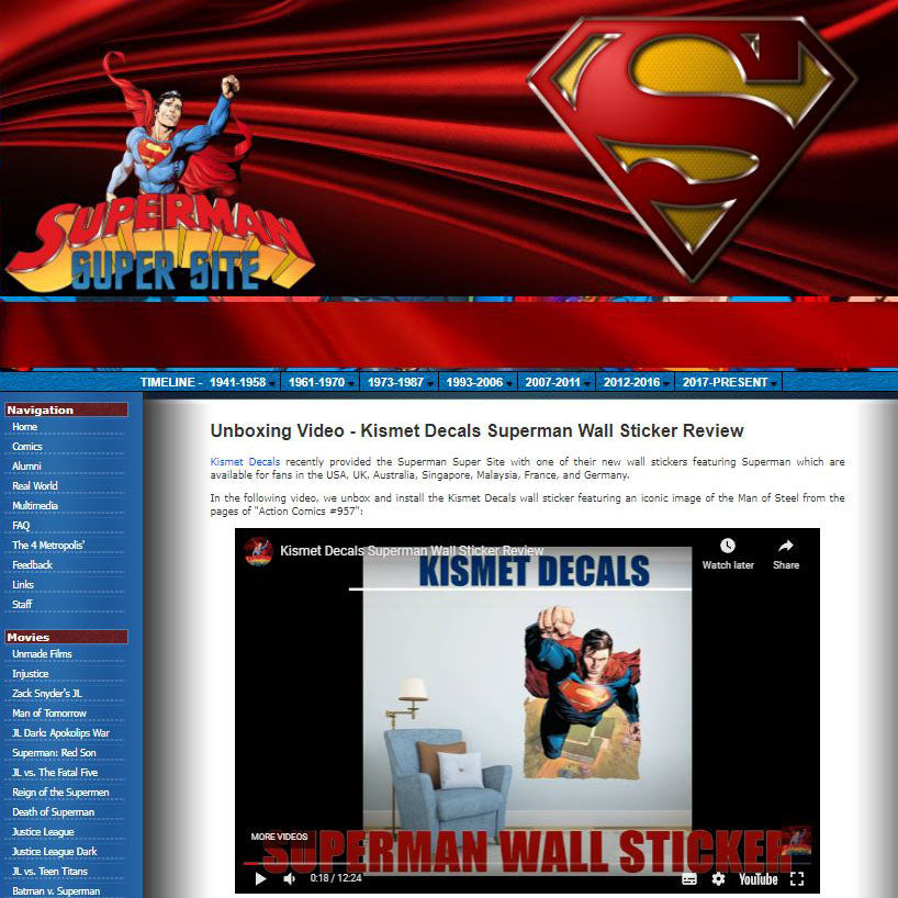 Superman Supersite Review of Kismet Decals Wall Stickers