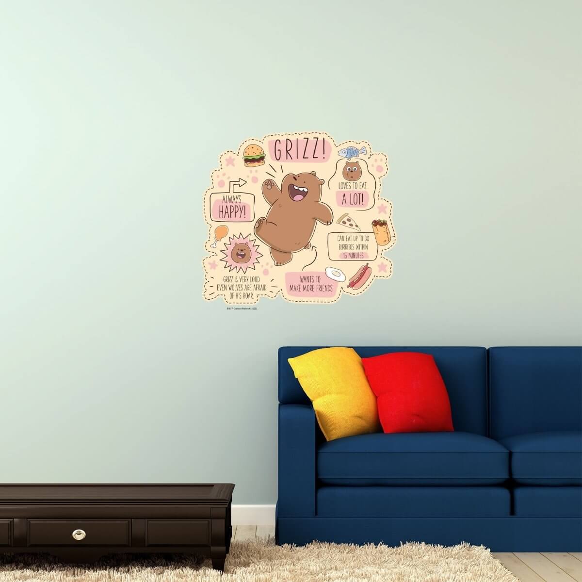Kismet Decals Home & Room Decor We Bare Bears Get to Know Grizzly Wall decal sticker - officially licensed - latex printed with no solvent odor - Kismet Decals