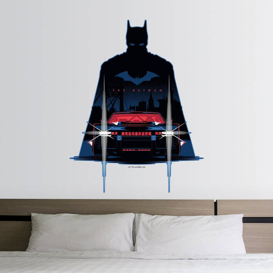 Kismet Decals The Batman 2022 & Batmobile Retro Art Licensed Wall Sticker - Easy DIY Home & Kids Room Decor Wall Decal Art - Kismet Decals