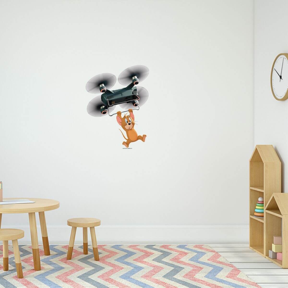Kismet Decals Tom & Jerry: Jerry Hanging on A Drone Licensed Wall Sticker - Easy DIY Home & Room Decor Cartoon Wall Art - Kismet Decals