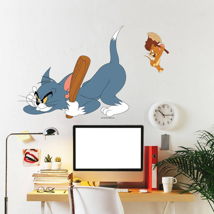 Kismet Decals Tom & Jerry: Tom & Sneaky Jerry Licensed Wall Sticker - Easy DIY Home & Room Decor Cartoon Wall Art - Kismet Decals