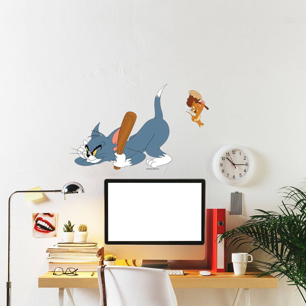Kismet Decals Tom & Jerry: Tom & Sneaky Jerry Licensed Wall Sticker - Easy DIY Home & Room Decor Cartoon Wall Art - Kismet Decals