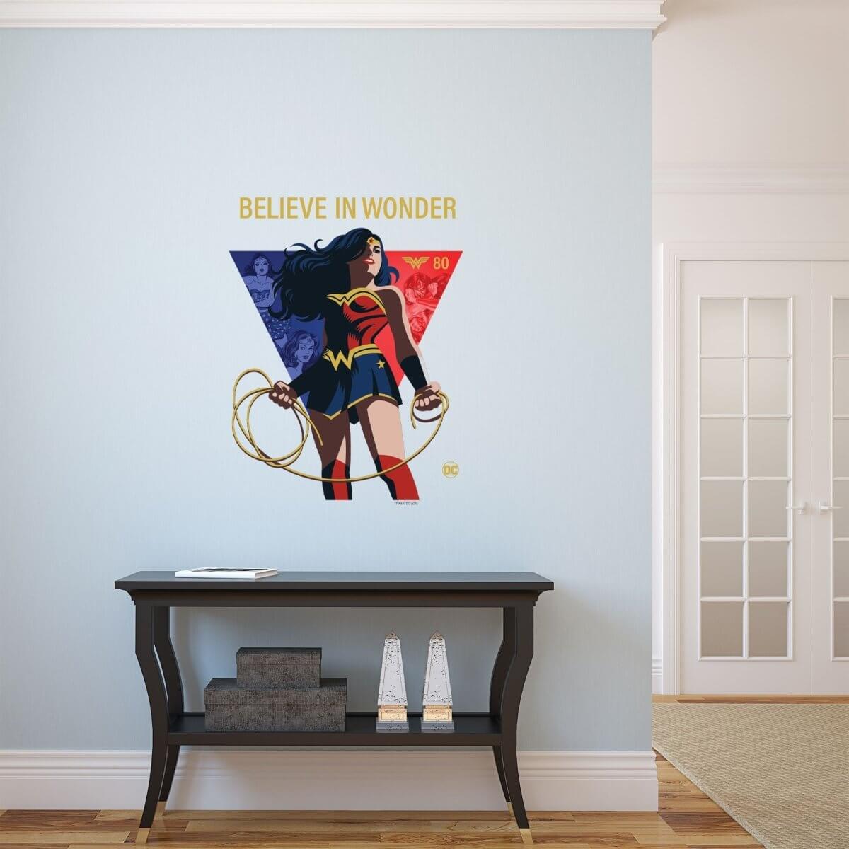 Kismet Decals Wonder Woman Believe in Wonder Officially Licensed Wall Sticker - Easy DIY DC Comics Home, Kids or Adult Bedroom, Office, Living Room Decor Wall Art - Kismet Decals