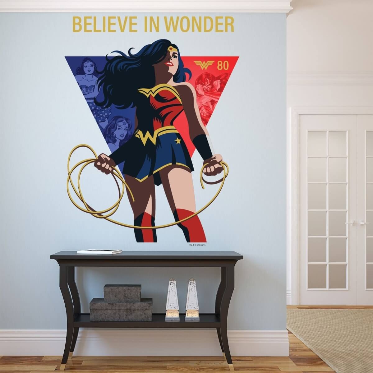 Kismet Decals Wonder Woman Believe in Wonder Officially Licensed Wall Sticker - Easy DIY DC Comics Home, Kids or Adult Bedroom, Office, Living Room Decor Wall Art - Kismet Decals