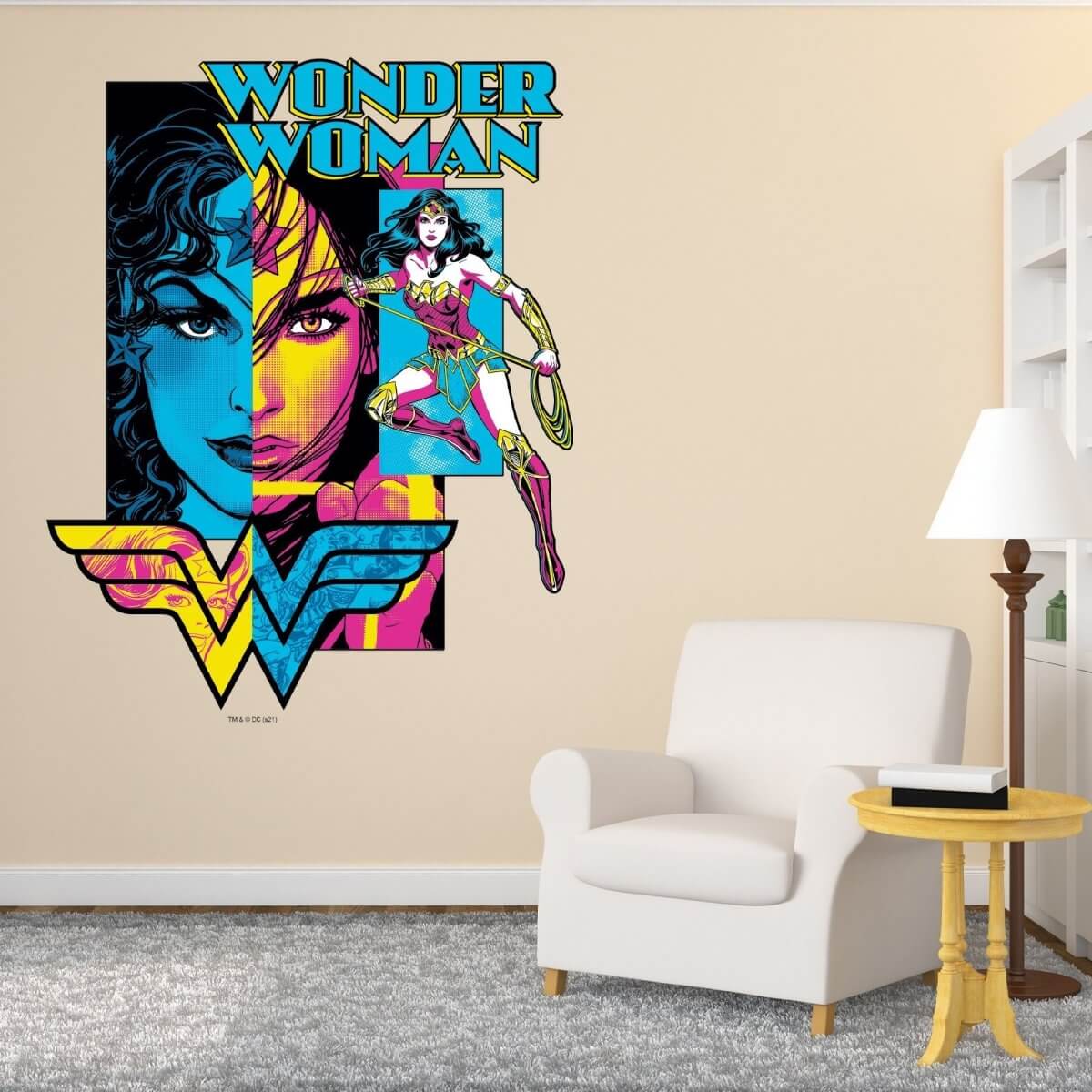 Kismet Decals Wonder Woman Portrait + Battle ready Officially Licensed Wall Sticker - Easy DIY DC Comics Home, Kids or Adult Bedroom, Office, Living Room Decor Wall Art - Kismet Decals