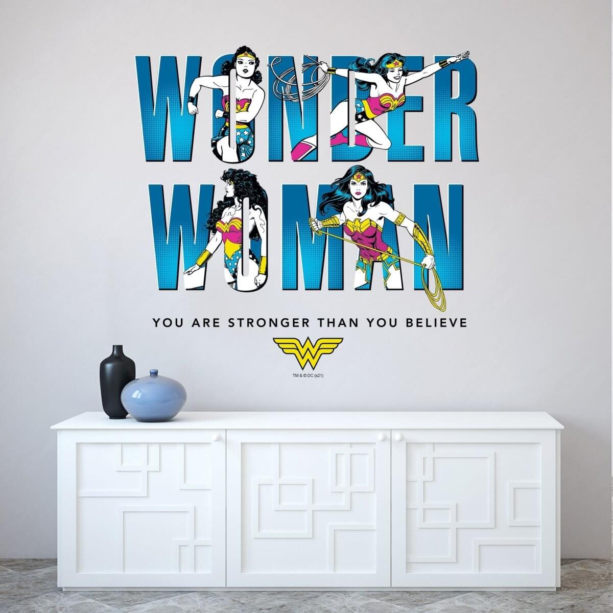 Kismet Decals Wonder Woman You Are Stronger Officially Licensed Wall Sticker - Easy DIY DC Comics Home, Kids or Adult Bedroom, Office, Living Room Decor Wall Art - Kismet Decals